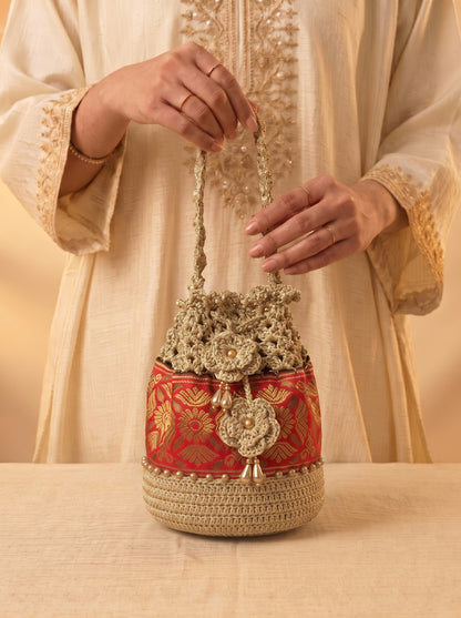 Ruby Handmade Crochet Potli Bag | Perfect Handbag for Saree and Lehenga