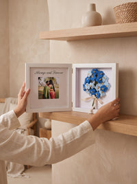 Blue Forever Frame with Handmade Crochet Flower Bunch | Perfect for Home Decor and Gifting