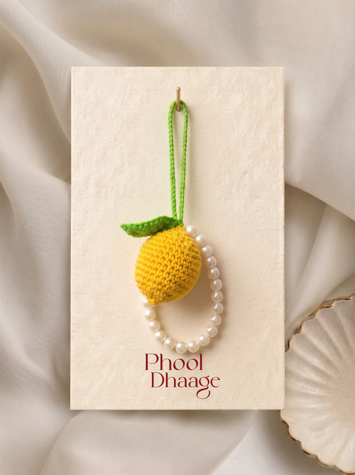Lemon & Pearls Handmade Crochet Charm | Ideal as Car and Keychain Accessory and Backpack Decoration